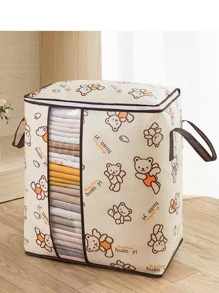 1入組卡通熊圖案收納可愛無紡布織物壁櫥儲物袋 - 米色 - 查看 3