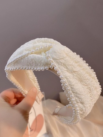 1 pieza Diadema de mujer con decoración de perlas falsas de moda, elegante, diadema, aro para el cabello, accesorios para el cabello