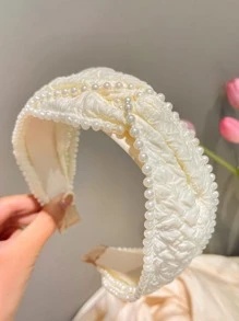 1件装女士仿珍珠装饰时尚发箍，优雅发饰，发箍，发圈，发饰，头饰 - 白色 - 查看 2