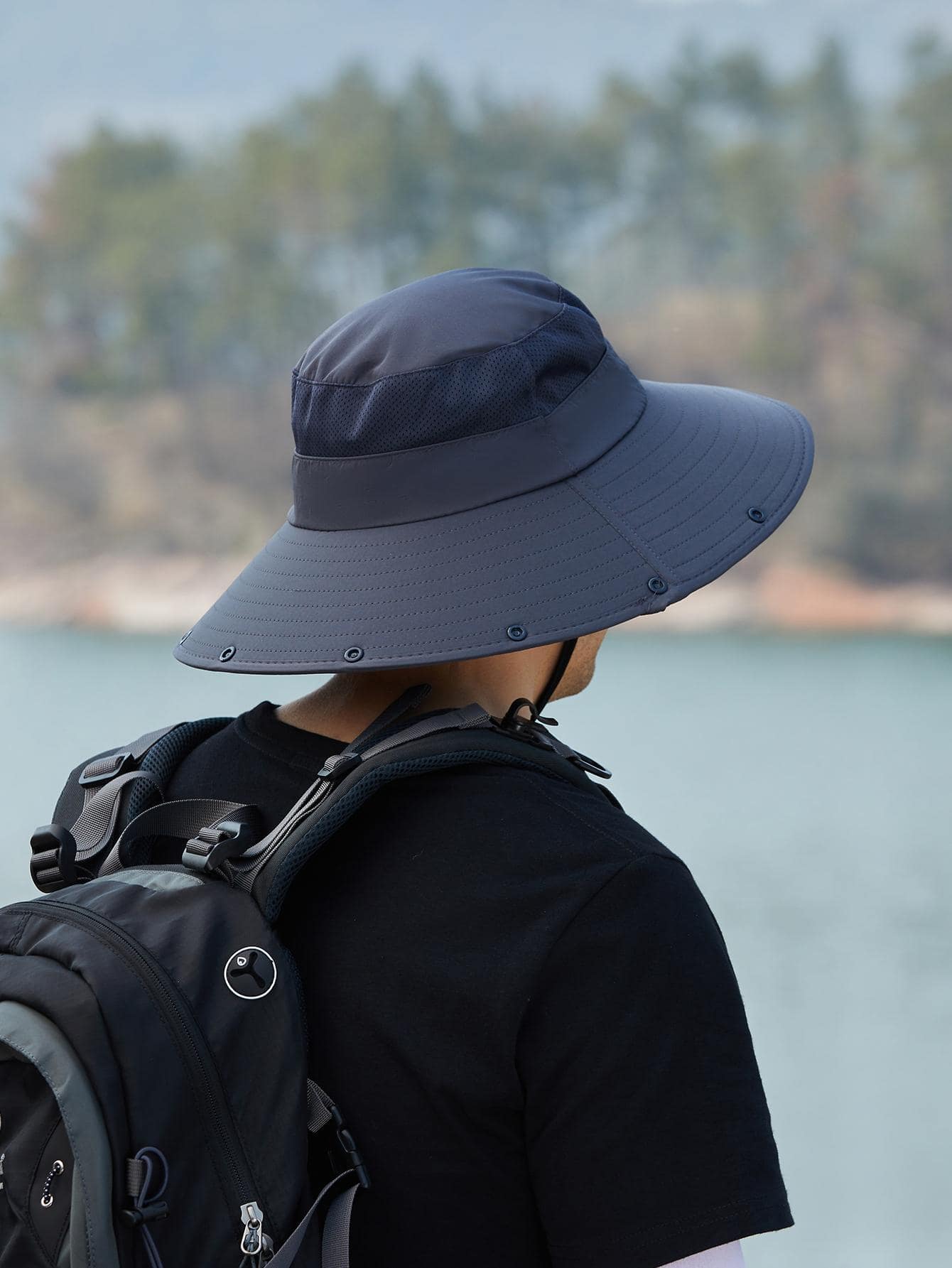 1pc Men's Breathable Sun Protection Hat With Detachable Neck Flap