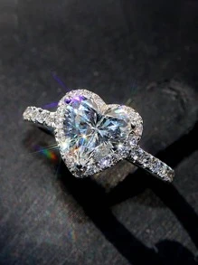 1枚浪漫心形立方氧化锆戒指，女士情人节礼物，适合婚礼、订婚、周年纪念、派对和其他场合 - 銀色 - 查看 4