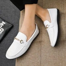Giày lái xe thời trang cho nam, Giày lười đế bằng trang trí bằng kim loại - trắng - Xem 5