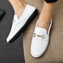 Giày lái xe thời trang cho nam, Giày lười đế bằng trang trí bằng kim loại - trắng - Xem 6