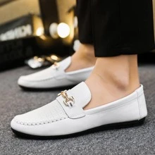 Giày lái xe thời trang cho nam, Giày lười đế bằng trang trí bằng kim loại - trắng - Xem 2