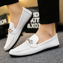 Giày lái xe thời trang cho nam, Giày lười đế bằng trang trí bằng kim loại - trắng - Xem 4