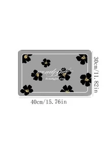 1pc Floral Pattern Dish Drying Mat, Polyester Anti-slip Absorbent Table Mat For Household - View 2