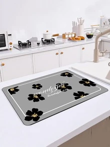 1pc Floral Pattern Dish Drying Mat, Polyester Anti-slip Absorbent Table Mat For Household - View 1