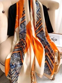 幾何圖案圍巾 - 橘色 - 查看 1