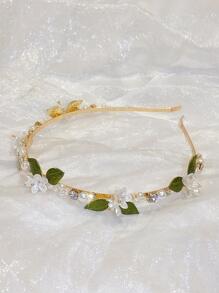 1 件女士仿珍珠和花朵装饰时尚头带，用于头发装饰优雅发箍