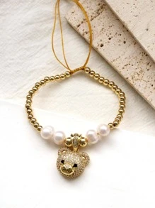 1 Đáng Yêu Ngọc Trai Giả Trang Trí Gấu Charm Chuỗi Hạt Vòng Tay Nữ Cho Trang Trí Hàng Ngày Có Niên Đại Quà Tặng - Vàng - Xem 4