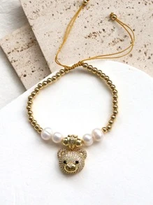 1 Đáng Yêu Ngọc Trai Giả Trang Trí Gấu Charm Chuỗi Hạt Vòng Tay Nữ Cho Trang Trí Hàng Ngày Có Niên Đại Quà Tặng - Vàng - Xem 1