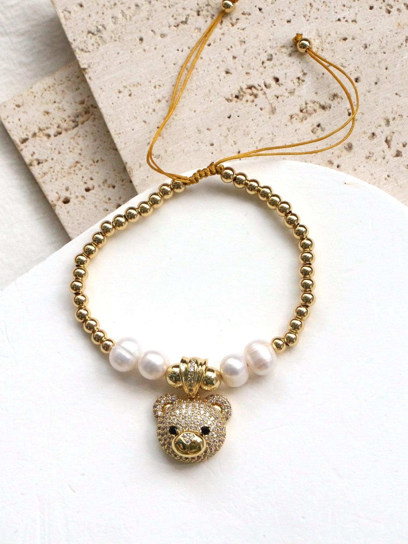 1 Đáng Yêu Ngọc Trai Giả Trang Trí Gấu Charm Chuỗi Hạt Vòng Tay Nữ Cho Trang Trí Hàng Ngày Có Niên Đại Quà Tặng - Vàng - Xem 1