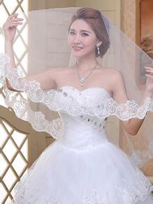1pc Exquisite Flower Embroidered Bridal Veil Long Veil For Wedding Accessories
