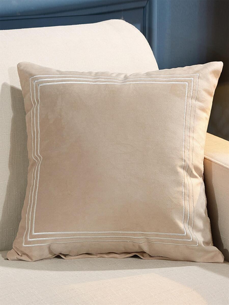 無填充物刺繡靠墊套，米色簡約滌綸抱枕套，適用於沙發 - 米色 - 查看 1