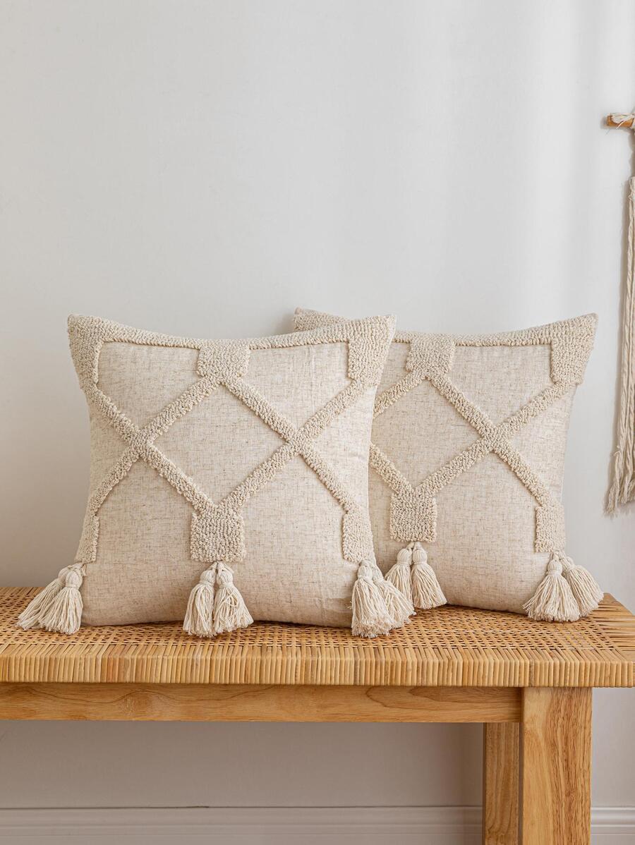 1 pieza Funda de almohada de terciopelo geométrica, sin incluir el relleno de la almohada - Beis - Ver 1