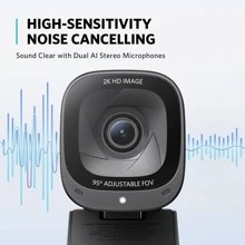 Anker PowerConf C200 2K Webcam With Microphone for Laptop, Computer Camera, Web Camera with AI-Noise Canceling Mics, Stereo Mics, Adjustable Field of View, Low-Light Correction, Built-In Privacy Cover - Black - View 7