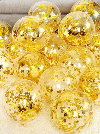 12pcs Sequin Decor Decorative Balloon, Blue Metallic Latex Balloon For Party, Back To School Valentine Day