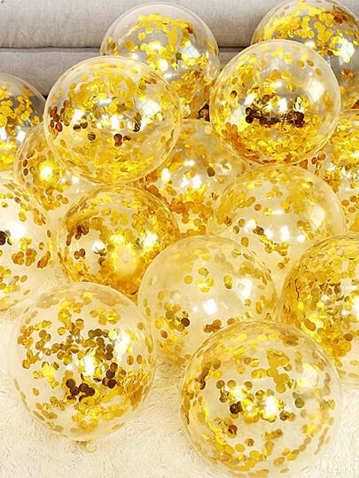 12pcs Sequin Decor Decorative Balloon, Blue Metallic Latex Balloon For Party, Back To School Valentine Day