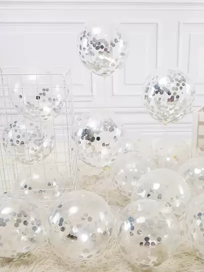 12pcs Sequin Decor Balloon, Silver Metallic Latex Balloon For Party Back To School Valentine Day
