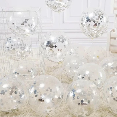 12 quả bóng trang trí sequin, bóng bay cao su ánh kim bạc cho bữa tiệc trở lại trường ngày lễ tình nhân
