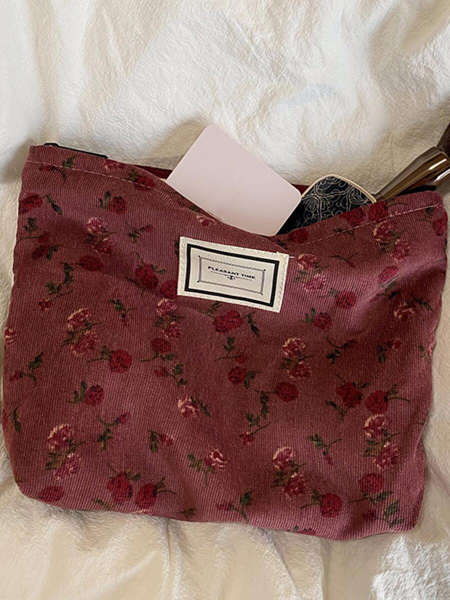 1 Túi Trang Điểm Hoa Vintage Túi Trang Điểm Lớn Dây Kéo Túi Đựng Mỹ Phẩm Cho Ví Du Lịch Túi Đựng Mỹ Phẩm Dễ Thương Cho Nữ Túi Vệ Sinh Di Động - Đỏ - Xem 1