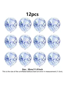 12 quả bóng trang trí sequin, bóng bay cao su màu xanh kim loại cho bữa tiệc, - Màu xanh lam - Xem 4