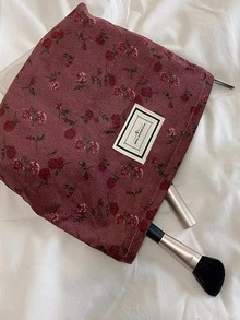 1 Túi Trang Điểm Hoa Vintage Túi Trang Điểm Lớn Dây Kéo Túi Đựng Mỹ Phẩm Cho Ví Du Lịch Túi Đựng Mỹ Phẩm Dễ Thương Cho Nữ Túi Vệ Sinh Di Động - Đỏ - Xem 2