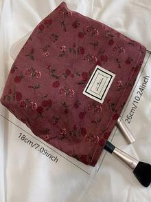 1 Túi Trang Điểm Hoa Vintage Túi Trang Điểm Lớn Dây Kéo Túi Đựng Mỹ Phẩm Cho Ví Du Lịch Túi Đựng Mỹ Phẩm Dễ Thương Cho Nữ Túi Vệ Sinh Di Động - Đỏ - Xem 3