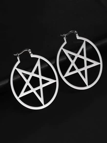 1 Đôi Thép Không Gỉ Thời Trang Rỗng Ra Ngôi Sao Trang Trí Đôi Khuyên Tai Vòng Cho Nữ Cho Cuộc Sống Hàng Ngày - Bạc - Xem 2