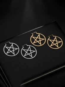 1 Đôi Thép Không Gỉ Thời Trang Rỗng Ra Ngôi Sao Trang Trí Đôi Khuyên Tai Vòng Cho Nữ Cho Cuộc Sống Hàng Ngày - Bạc - Xem 1