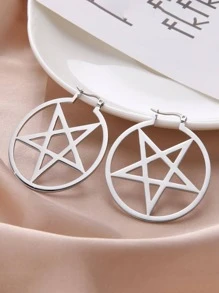1 Đôi Thép Không Gỉ Thời Trang Rỗng Ra Ngôi Sao Trang Trí Đôi Khuyên Tai Vòng Cho Nữ Cho Cuộc Sống Hàng Ngày - Bạc - Xem 3
