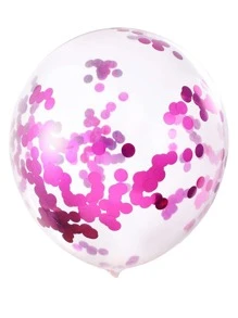 12pcs Sequin Decor Balloon, Hot Pink Metallic Latex Balloon For Party, - Hot Pink - View 3
