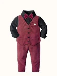 小男童素色襯衫和夾克背心和褲子 - 彩色 - 查看 3