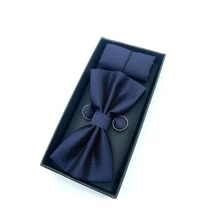 3pcs Men Blue Fashionable Bow Tie & Cufflink & Handkerchief For Party