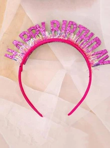 1pc Women Glitter Letter & Tinsel Decor Fashionable Headband For Birthday Party,Pink Accessories,Hairband,Hair Hoop Headbands ,Head Piece