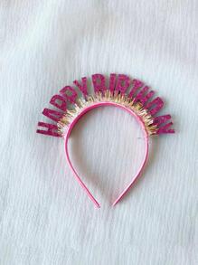 1pc Women Glitter Letter & Tinsel Decor Fashionable Headband For Birthday Party,Pink Accessories,Hairband,Hair Hoop Headbands ,Head Piece