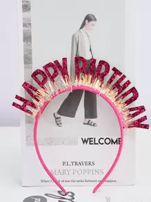 1pc Women Glitter Letter & Tinsel Decor Fashionable Headband For Birthday Party,Pink Accessories,Hairband,Hair Hoop Headbands ,Head Piece