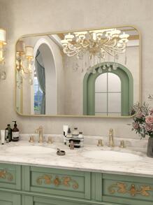 Gương trang điểm Gương treo tường Góc bo tròn Gương trang điểm treo tường Trang trí phòng Gương cho phòng Trang trí nhà Trang trí phòng tắm Trang trí phòng khách - Vàng - Xem 3