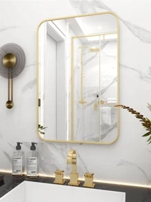 Gương trang điểm Gương treo tường Góc bo tròn Gương trang điểm treo tường Trang trí phòng Gương cho phòng Trang trí nhà Trang trí phòng tắm Trang trí phòng khách - Vàng - Xem 1