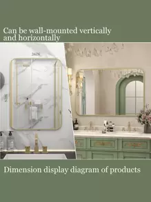 Gương trang điểm Gương treo tường Góc bo tròn Gương trang điểm treo tường Trang trí phòng Gương cho phòng Trang trí nhà Trang trí phòng tắm Trang trí phòng khách - Vàng - Xem 7