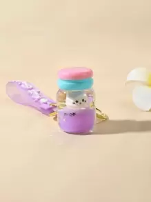 1入組女士隨機翅膀和字母圖案貓和瓶子裝飾可愛鑰匙圈適用於禮品 - 紫色 - 查看 2