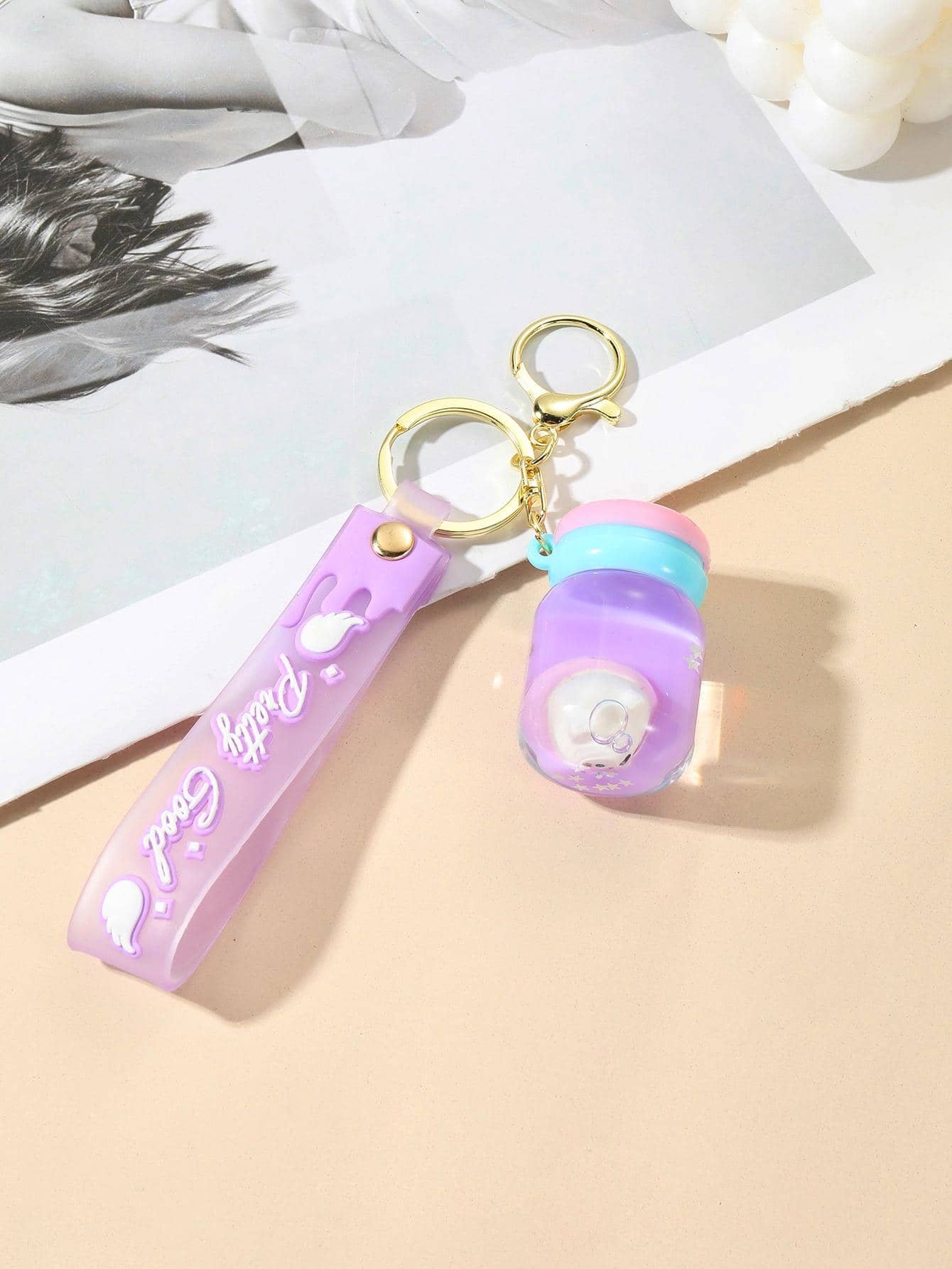 1 Phụ Nữ Cánh & Chữ Đồ Họa Mèo & Bình Trang Trí Móc Khóa Dễ Thương Cho Quà Tặng - Màu tím - Xem 3