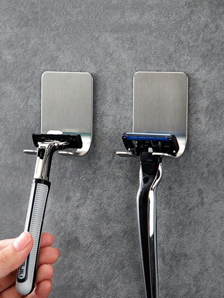 1 件壁挂式剃须刀支架，银色，家用免钻孔剃须刀支架