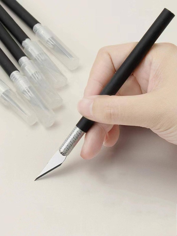 1pc Simple Black Pen Knife, Aluminum Alloy Creative Pen Knife For DIY