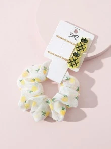 3入組女士水鑽鳳梨裝飾時尚髮飾套裝適用於頭髮裝飾用品 - 黃色 - 查看 1