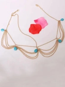 1 Nữ Màu Ngọc Lam Trang Trí Trang Phục Boho Mũ Đợi Đầu Đa Năng Cho Đảng - Vàng - Xem 2