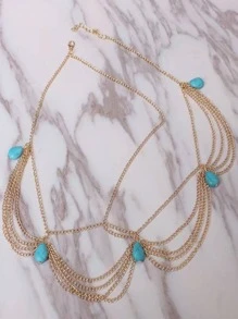 1 Nữ Màu Ngọc Lam Trang Trí Trang Phục Boho Mũ Đợi Đầu Đa Năng Cho Đảng - Vàng - Xem 3