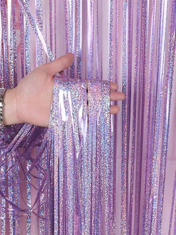 1pc Party Tassel Curtain, Simple Glitter Detail Plain Color Decorative Curtain For Birthday Party, Wedding, Holiday