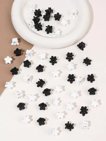 50 piezas Pinza de pelo con diseño de flor aleatorio de colores mini para mujeres, pinza de pelo con diseño de copo de nieve, accesorios de playa, accesorios de pelo de otoño e invierno para mujeres para atuendos de vacaciones, verano, vacaciones, viajes