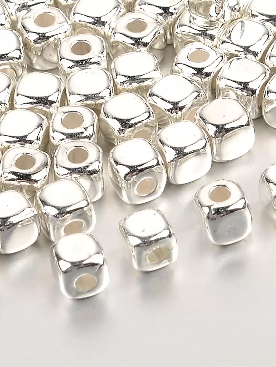 100pcs/pack Minimalist Square Bead DIY Jewelry Accessory For DIY Necklace Bracelet Earrings Jewelry Making - Silver - View 1